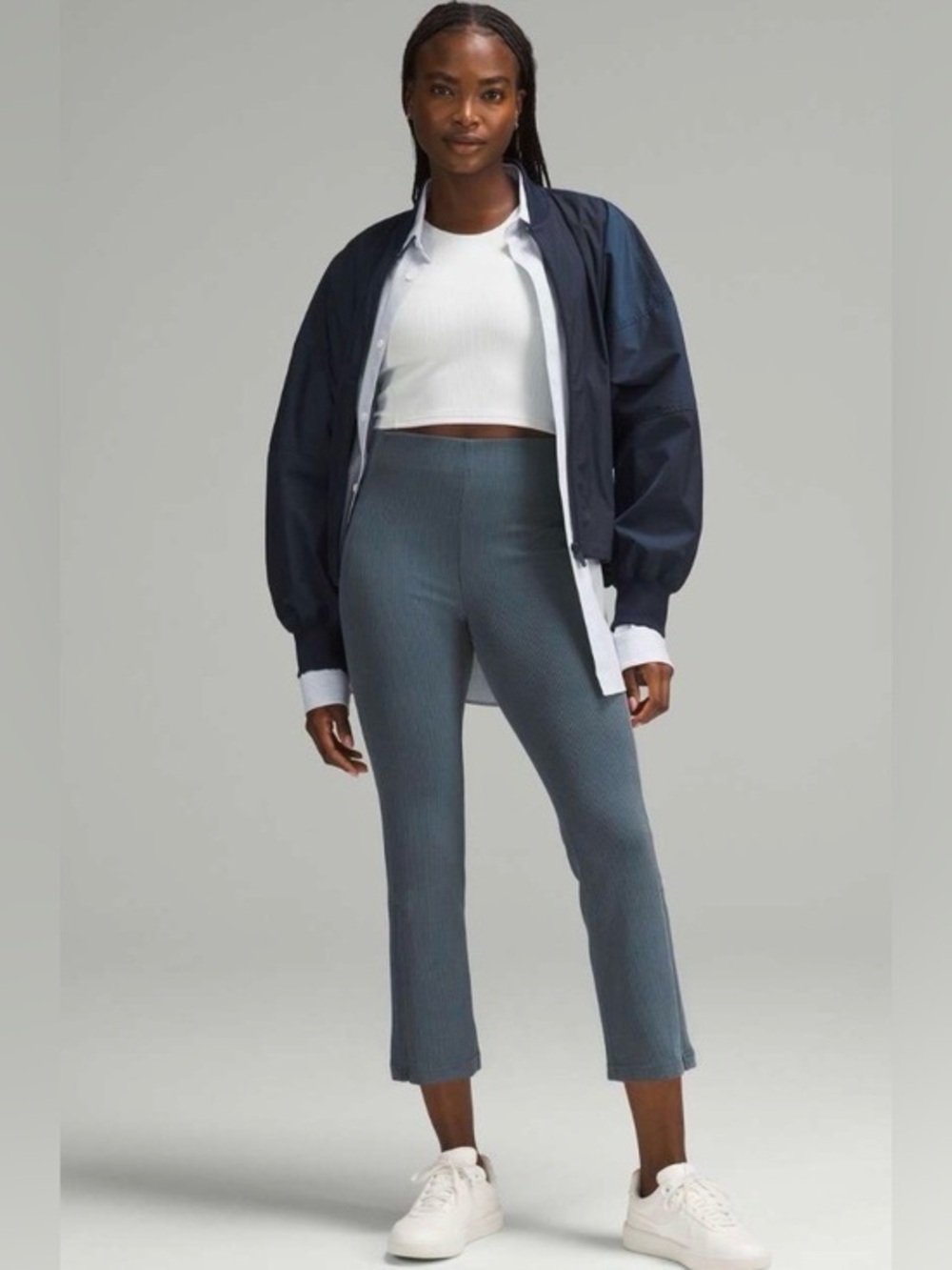 Lululemon Ribbed Softstreme Zip-Leg High-Rise Cropped Pant 25" Size 4 Iron Blue